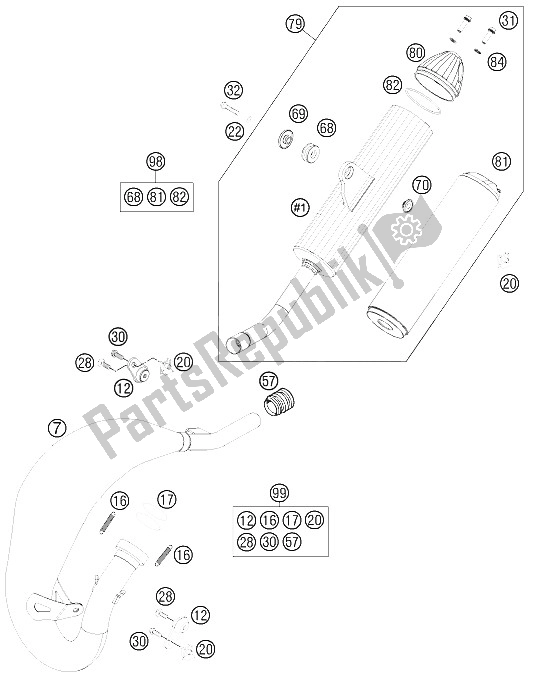 Tutte le parti per il Impianto Di Scarico del KTM 85 SX 19 16 Europe 2016