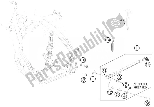 Alle onderdelen voor de Zij- / Middenstandaard van de KTM 350 XC F USA 2014