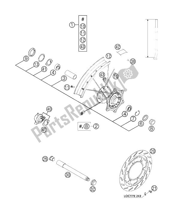 All parts for the Front Wheel of the KTM 400 LS E MIL Europe 2005