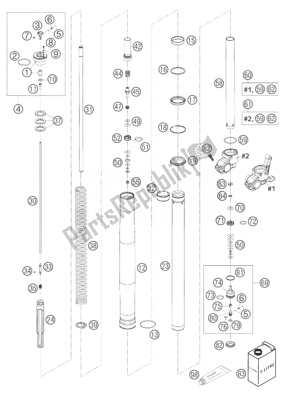 All parts for the Fork Legs Wp Usd 43 400 Mil. Of the KTM 400 LS E MIL Europe 9390D4 2004