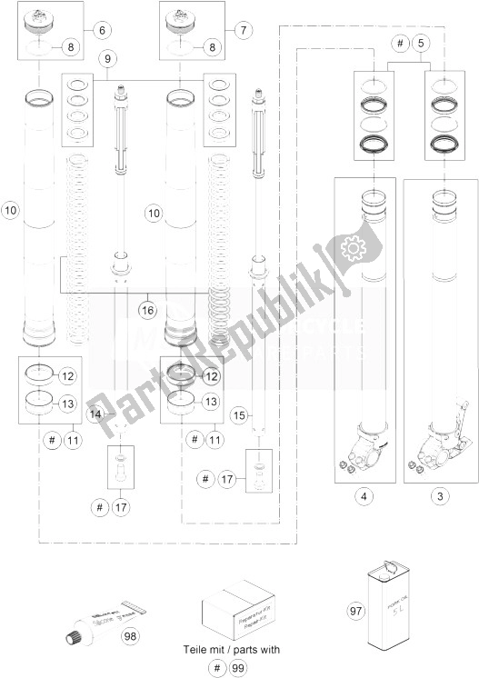 Tutte le parti per il Forcella Anteriore Smontata del KTM 690 Enduro R ABS Australia 2014