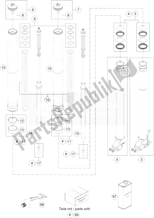 All parts for the Front Fork Disassembled of the KTM 690 Enduro R ABS Europe 2014