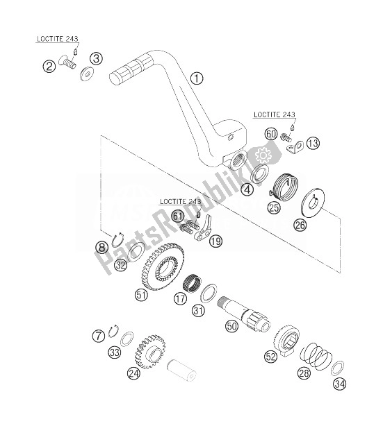 All parts for the Kickstarter of the KTM 250 EXC Europe 2007