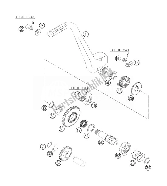 All parts for the Kickstarter of the KTM 250 SX Europe 2007