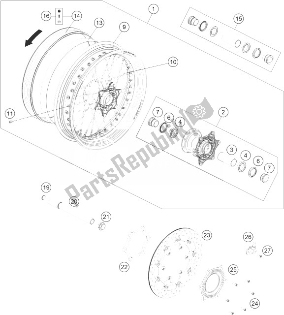 All parts for the Front Wheel of the KTM 690 SMC R ABS Australia 2014