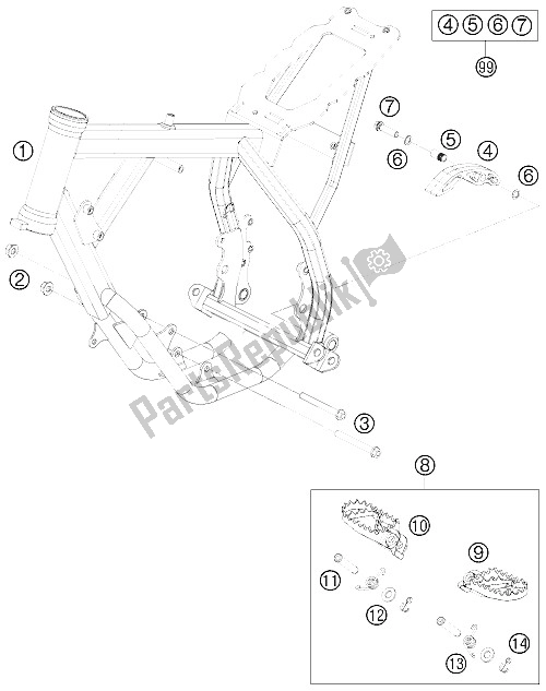 All parts for the Frame of the KTM 50 SXS USA 2012