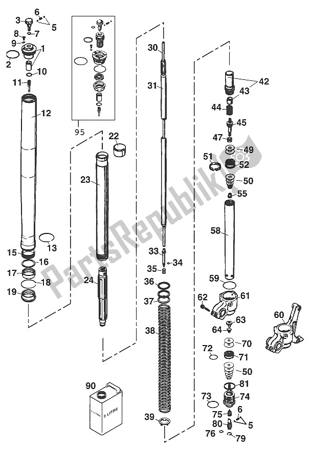 All parts for the Front Legs - Suspension Wp Usd 43 2t 2001 of the KTM 125 SX Europe 2001