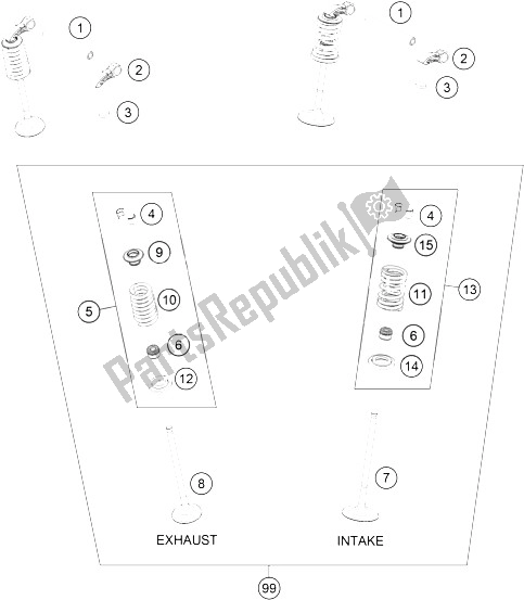 All parts for the Valve Drive of the KTM 250 SX F USA 2016