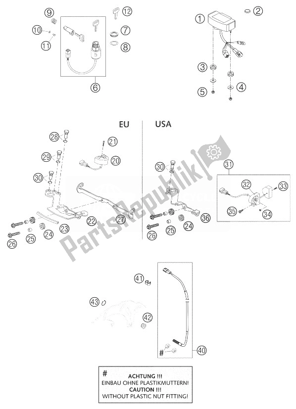 All parts for the Speedometer 625 Sxc of the KTM 625 SXC Europe 2004