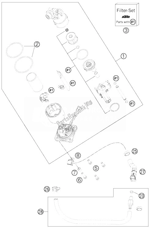 All parts for the Fuel Pump of the KTM 1190 RC8 R White France 2014