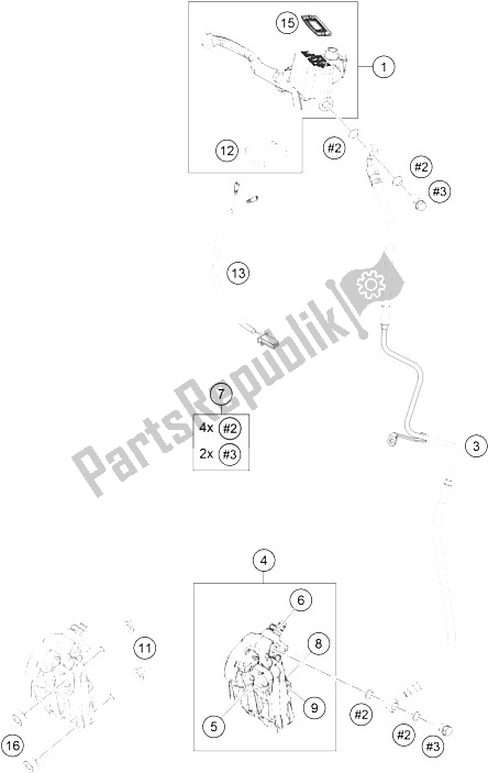 All parts for the Brake System Front of the KTM RC 200 White W O ABS CKD 16 Argentina 2016
