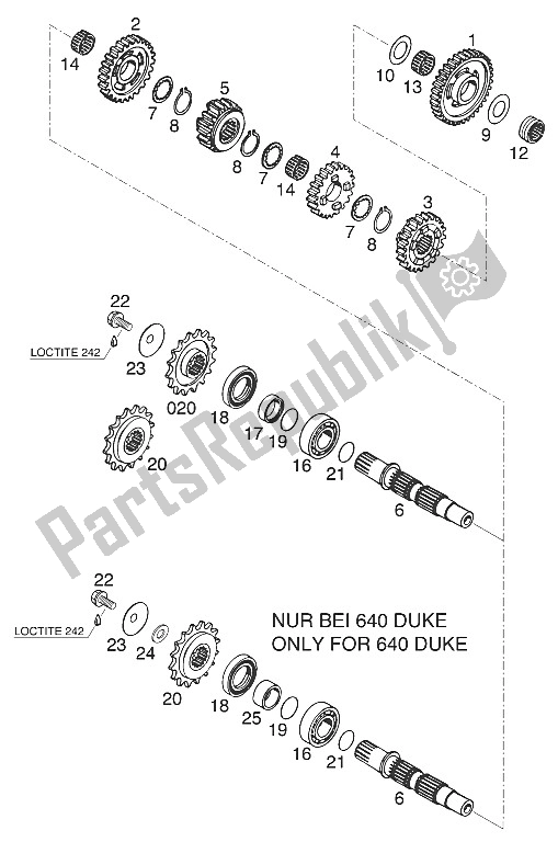 All parts for the Transmission Ii of the KTM 400 LC4 E Europe 2001