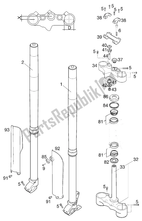 Todas las partes para Horquilla Delantera - Vástago De Dirección Usd43 Wp 400/640 Lc4 de KTM 640 LC4 E Europe 972606 2000