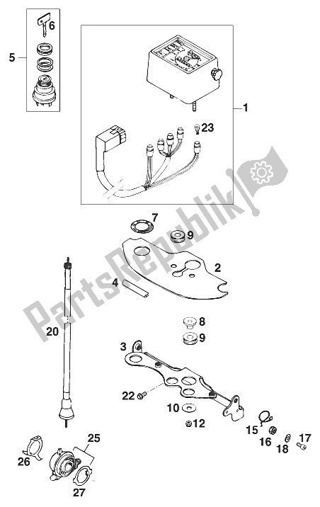 All parts for the Speedometer Rxc,exc,egs '96 of the KTM 400 RXC E USA 1996