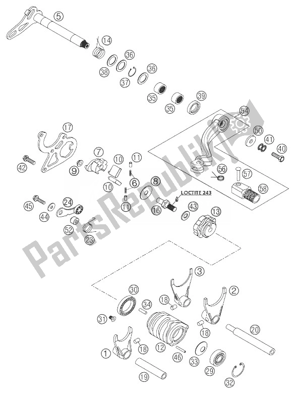 Tutte le parti per il Shift Mechansim 125/200 del KTM 125 EXC Europe 2003