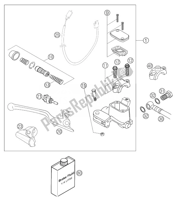 All parts for the Hand Brake Cylinder Brembo of the KTM 660 Rallye Factory Repl Europe 2004