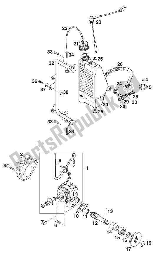 Alle onderdelen voor de Smeersysteem Euro 125 '96 van de KTM 125 LC2 100 Europeropa Europe 1996