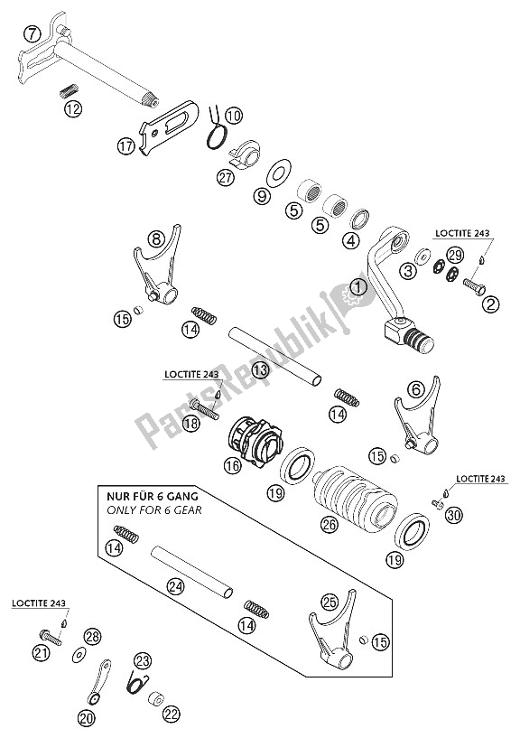 Alle onderdelen voor de Schakelmechanisme 400/520 Racen van de KTM 400 EXC Racing USA 2002