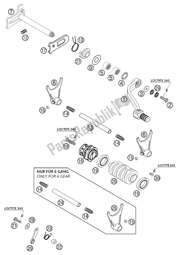 All parts for the Shift Mechanism 400/520 Racing of the KTM 520 SX Racing Europe 2002