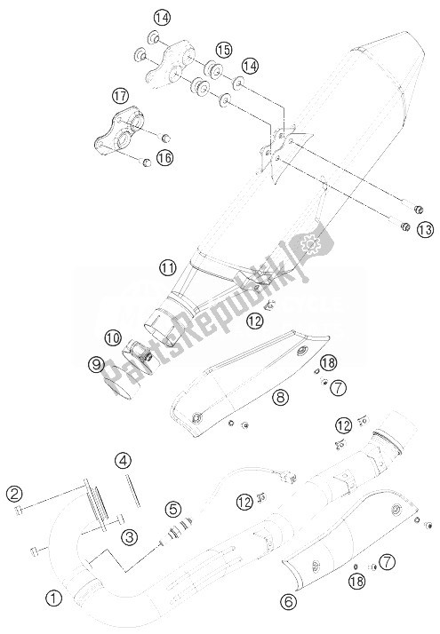 Todas as partes de Sistema De Exaustão do KTM 690 Enduro R Europe 2013