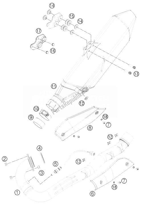 All parts for the Exhaust System of the KTM 690 Enduro R USA 2013