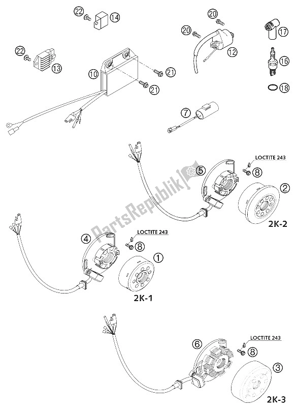 Todas las partes para Encendido Kokusan 2k-1 / 2k-2 / 2k- de KTM 250 EXC Europe 2002