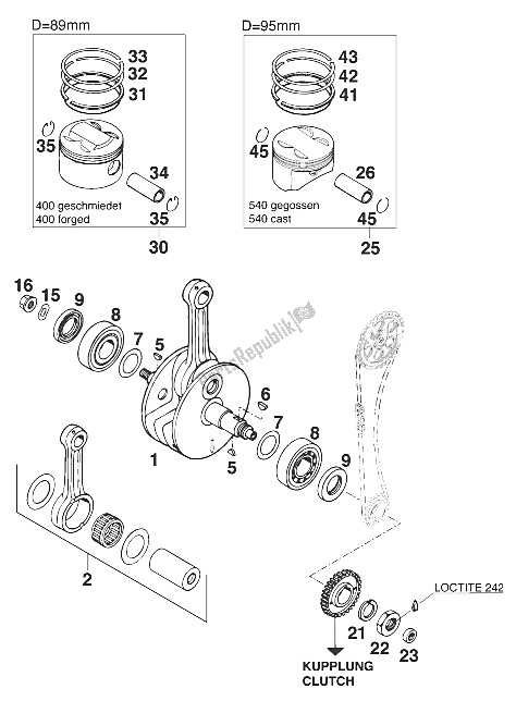 Toutes les pièces pour le Vilebrequin - Piston 400/540 ' du KTM 400 LC4 E Europe 2001