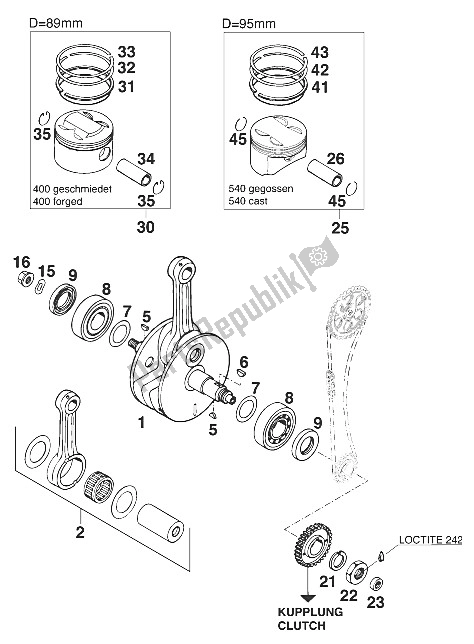 Tutte le parti per il Albero Motore - Pistone 400/540 ' del KTM 400 LC4 E Europe 932606 2000