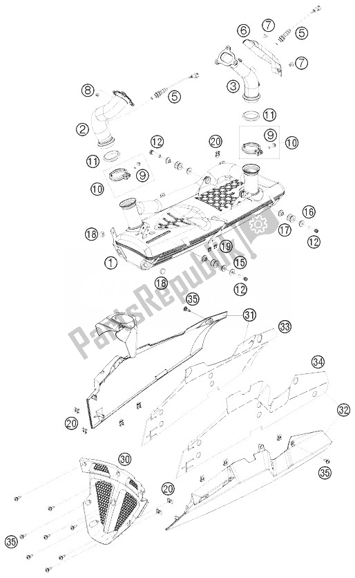 Todas las partes para Sistema De Escape de KTM 1190 RC8 Orange Australia 2010