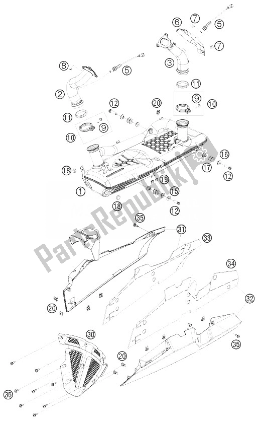 Todas las partes para Sistema De Escape de KTM 1190 RC8 White USA 2010