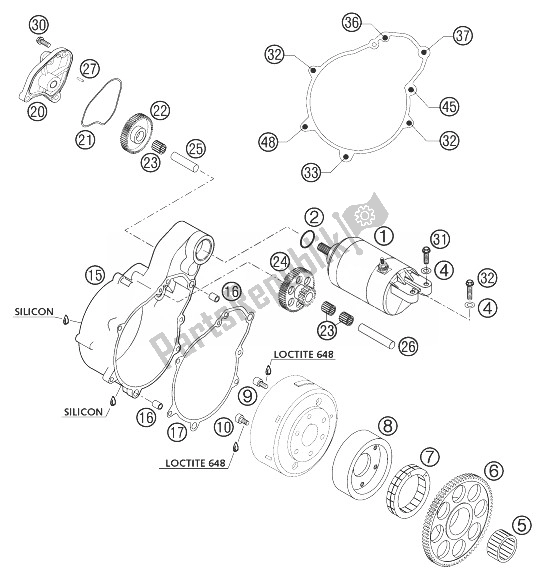 All parts for the Electric Starter 640 Lc4 of the KTM 640 Duke II Black United Kingdom 2003