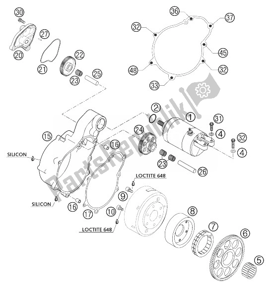 Tutte le parti per il Avviamento Elettrico 640 Lc4 del KTM 640 Duke II Orange Europe 2003