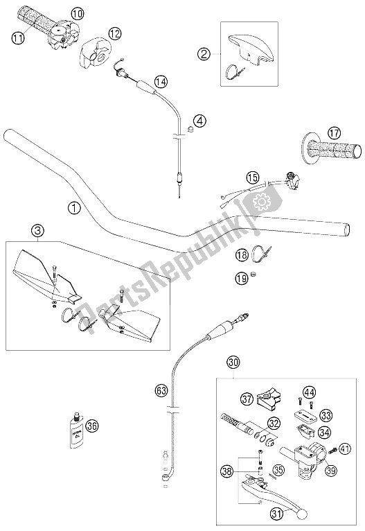 Tutte le parti per il Manubrio, Comandi del KTM 125 SXS Europe 2006