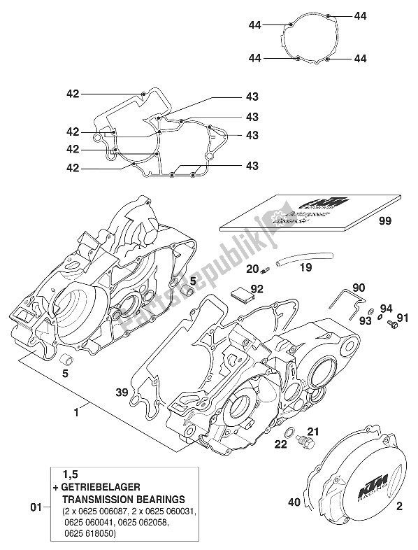 Tutte le parti per il Basamento 125-200 20 del KTM 125 EXC USA 2000