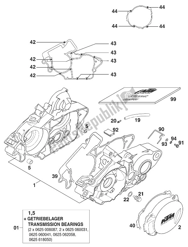 Tutte le parti per il Basamento 125-200 20 del KTM 125 SX USA 2000