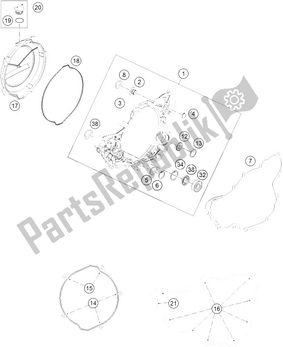 All parts for the Clutch Cover of the KTM 350 EXC F CKD Brazil 2015