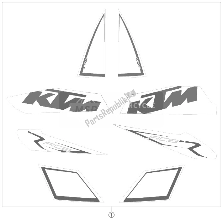 All parts for the Decal of the KTM 1190 RC8 R Australia 2010