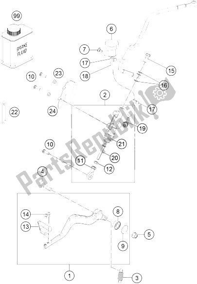 All parts for the Rear Brake Control of the KTM 1190 ADV ABS Grey WES Europe 2013