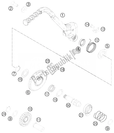 All parts for the Kick Starter of the KTM 500 EXC USA 2014