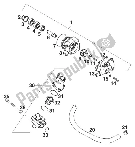 All parts for the Mech. Water Pump Military '97 of the KTM 640 LC 4 98 Europe 973786 1998