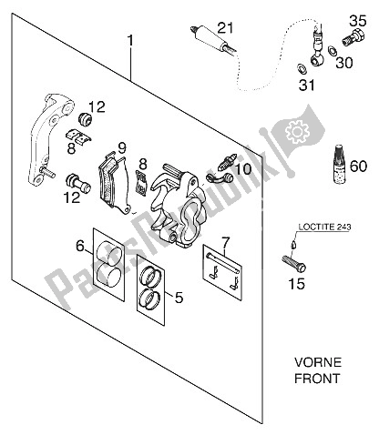 Tutte le parti per il Pinza Freno Anteriore Brembo 125 Ex del KTM 125 EXE 100 Europe 2000