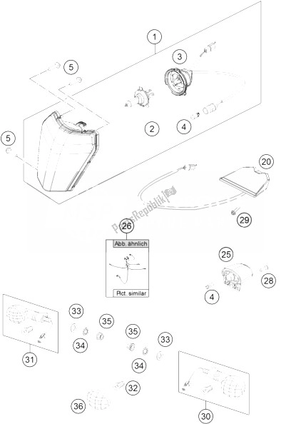 All parts for the Lighting System of the KTM 125 EXC Europe 2014