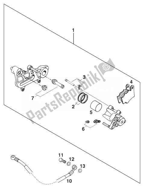 All parts for the Brake Caliper Rear Duke'97 of the KTM 640 Duke E United Kingdom 1998