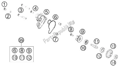 All parts for the Water Pump of the KTM 65 SX Europe 2015