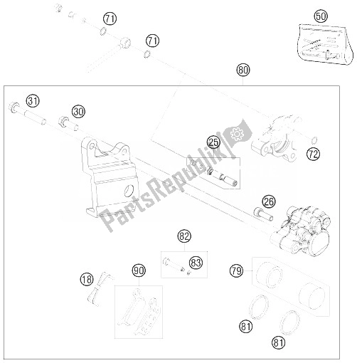 All parts for the Brake Caliper Rear of the KTM 50 SX Mini Europe 2010