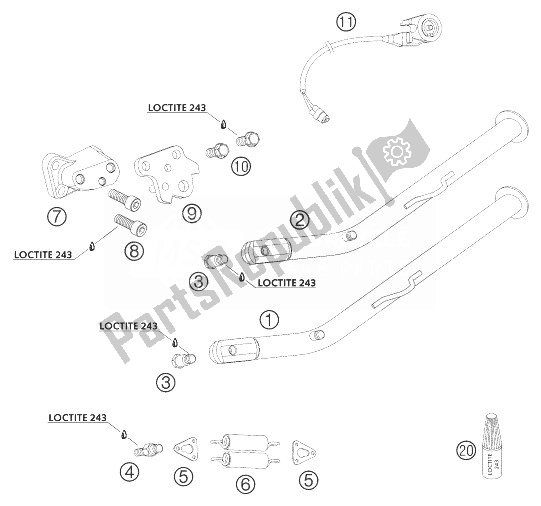 Alle onderdelen voor de Zijstandaard Lc8 van de KTM 950 Adventure Orange LOW Europe 2003