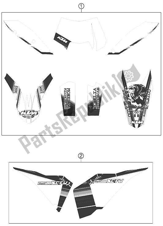 Todas las partes para Etiqueta de KTM 250 XCF W SIX Days USA 2011