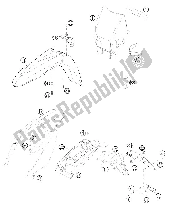 All parts for the Mask - Fender 625, 660 Smc of the KTM 625 SMC Europe 2005