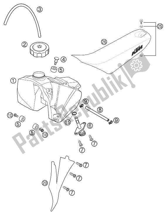 Tutte le parti per il Serbatoio, Sedile, Coperchio 50 Ac 2002 del KTM 50 Senior Adventure Europe USA 2002