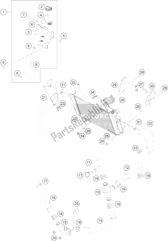 All parts for the Cooling System of the KTM 390 Duke White ABS Europe 2014